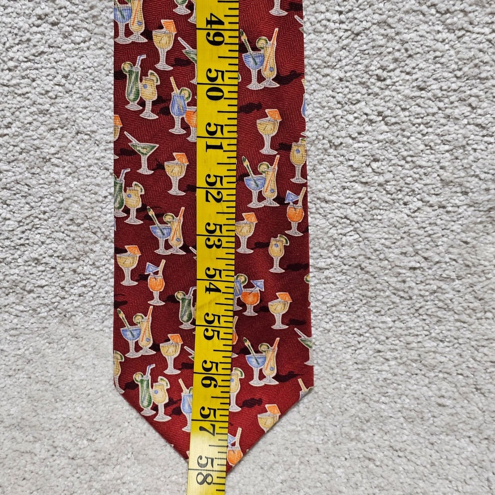 Tommy Bahama Mens Silk Cocktail Drink Print Necktie Burgundy - Picture 6 of 8